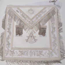 MASONIC REGALIA PAST MASTER APRON WHITE HAND EMBROIDERED