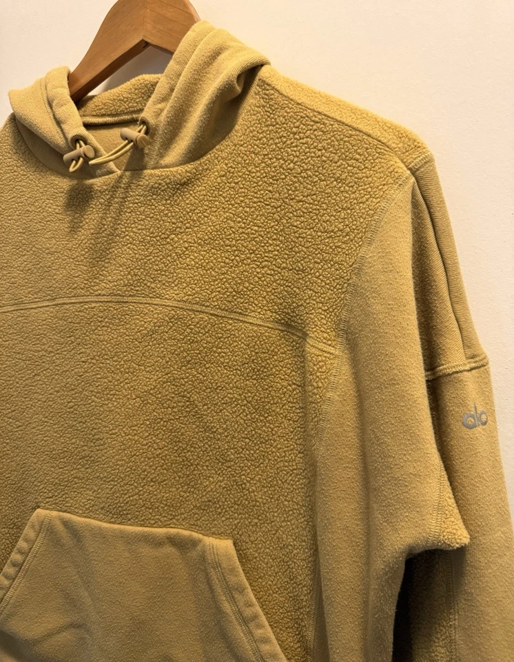 Alo Yoga Being Hoodie Womens Small Yellow Honey Pullover Fleece Pocket - Image 3 of 4