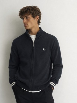 VTG 90  Fred Perry Full Zip Heavyweight Knit Cardigan Sweater XL Gray Hong Kong