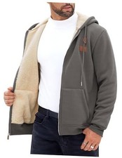 Men's Zip Up Sherpa-Lined Hoodie Jackets Winter Midweight Fleece Small Gray