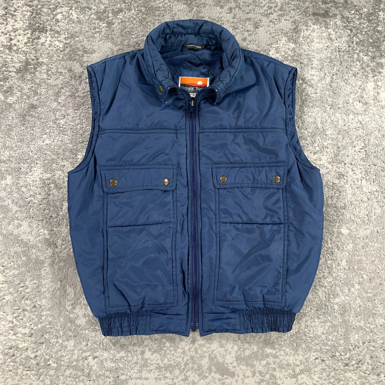 Vintage Ozark Trail Puffer Vest Mens Medium Blue Full Zip 90s Y2K Hiking Outdoor