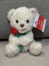 NEW, VALENTINE CREAM COLORED TEDDY BEAR HOLDING A ROSE 7.5" PLUSH