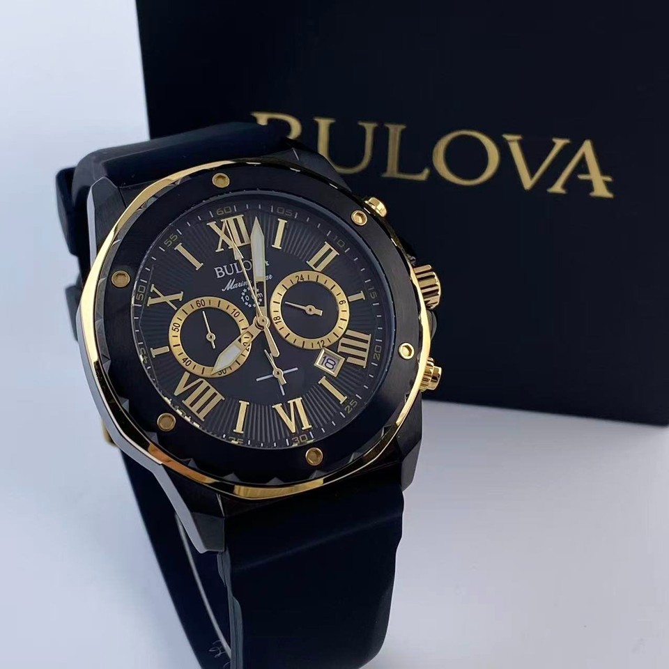 Bulova Marine Star 98B278 44mm Black Dial Men's Chronograph Quartz ...