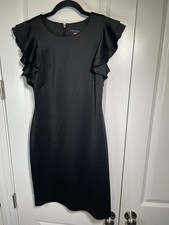 TOMMY HILFIGER Flutter Sleeve Sheath Dress Size 6 Black Scuba Crew Neck Ruffle
