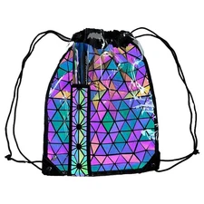 Clear Flash Reflective Drawstring Bag with Hidden Zipper Pockets and Fan Hols...