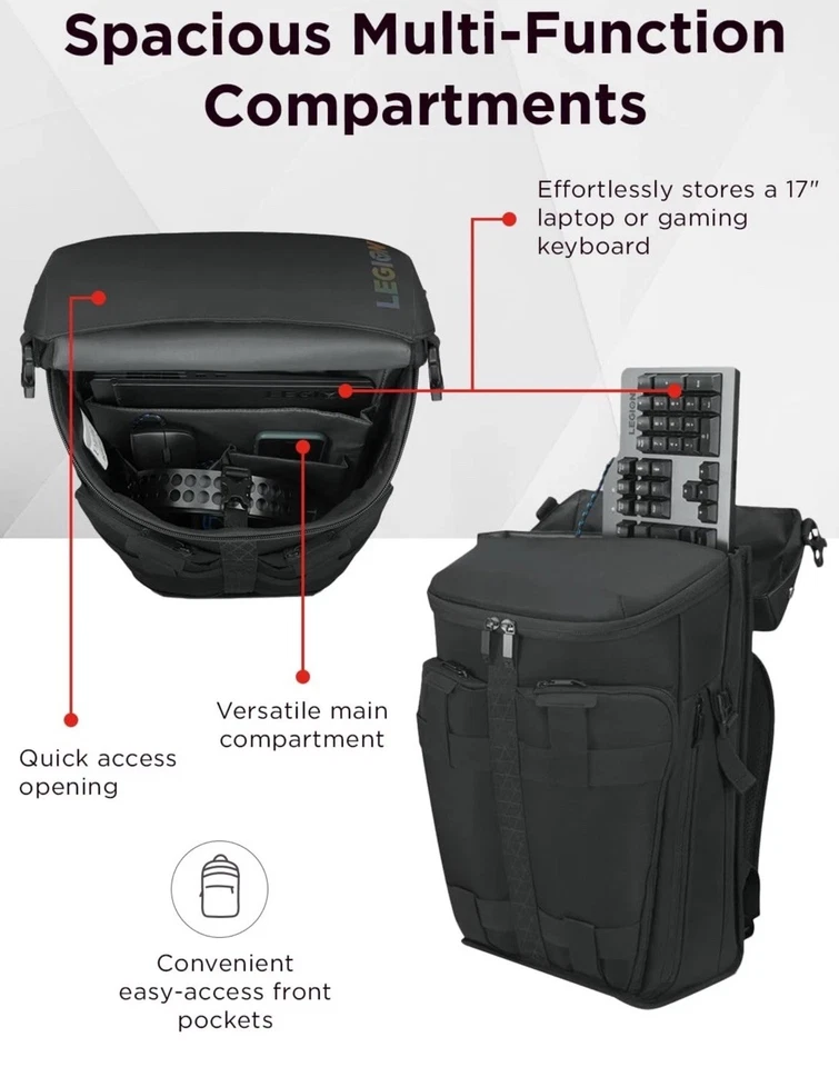 Lenovo Legion Active Gaming Backpack 17 Inch Eco Friendly Laptop Bag Black - Image 4 of 4