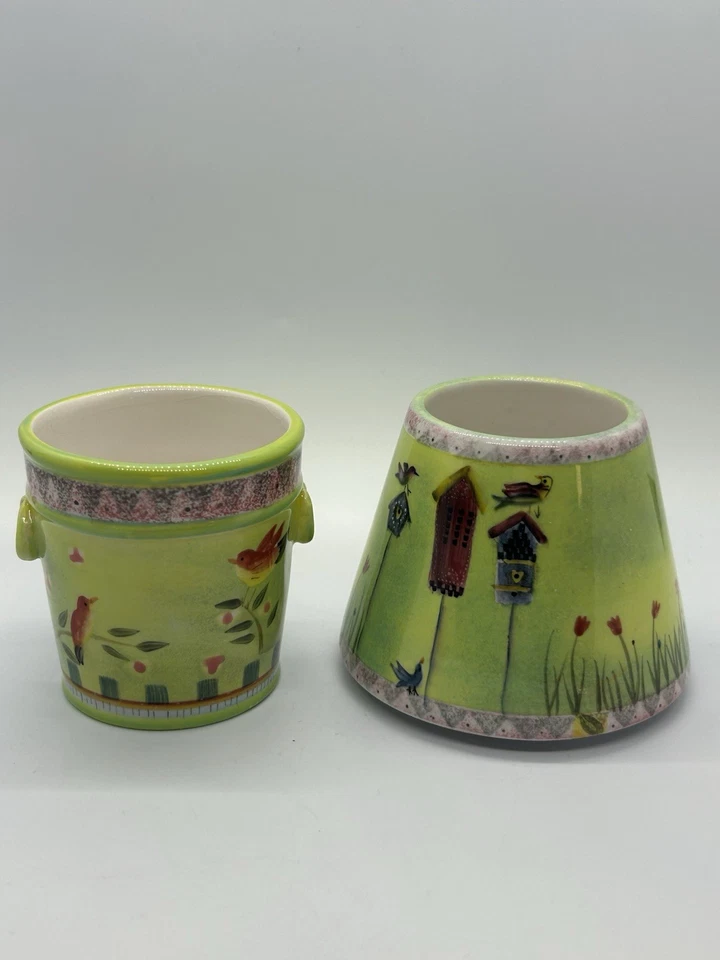 Yankee Candle Cerámica Sombra Y Base Pájaros Casa Verde Floral Té Luz 5” Foto 3 de 4