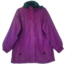 Columbia Womens Long Peak Jacket Anorak Coat 16/18 Purple Foldaway Hood 