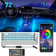 Car RGB 72 LED Lights Strip Interior Floor Decor Atmosphere Nenon Lamps Control