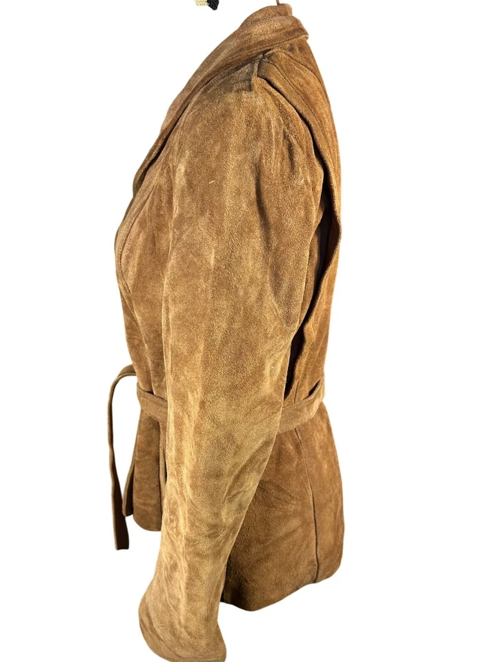 Vintage Brown Suede Womens Blazer Jacket By Bermans Size 14 - Image 3 of 4