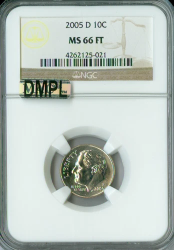 2005 D ROOSEVELT DIME NGC MS66 FT MAC DMPL BUSINESS STRIKE RARE   .