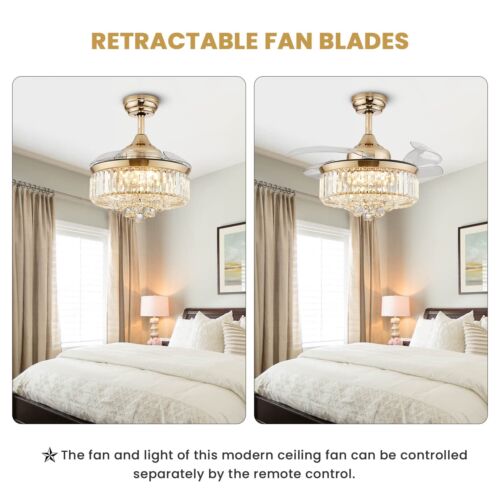CROSSIO Modern Crystal Ceiling Fan Light Reversible Fandelier LED Dimmable Go... - Picture 8 of 8