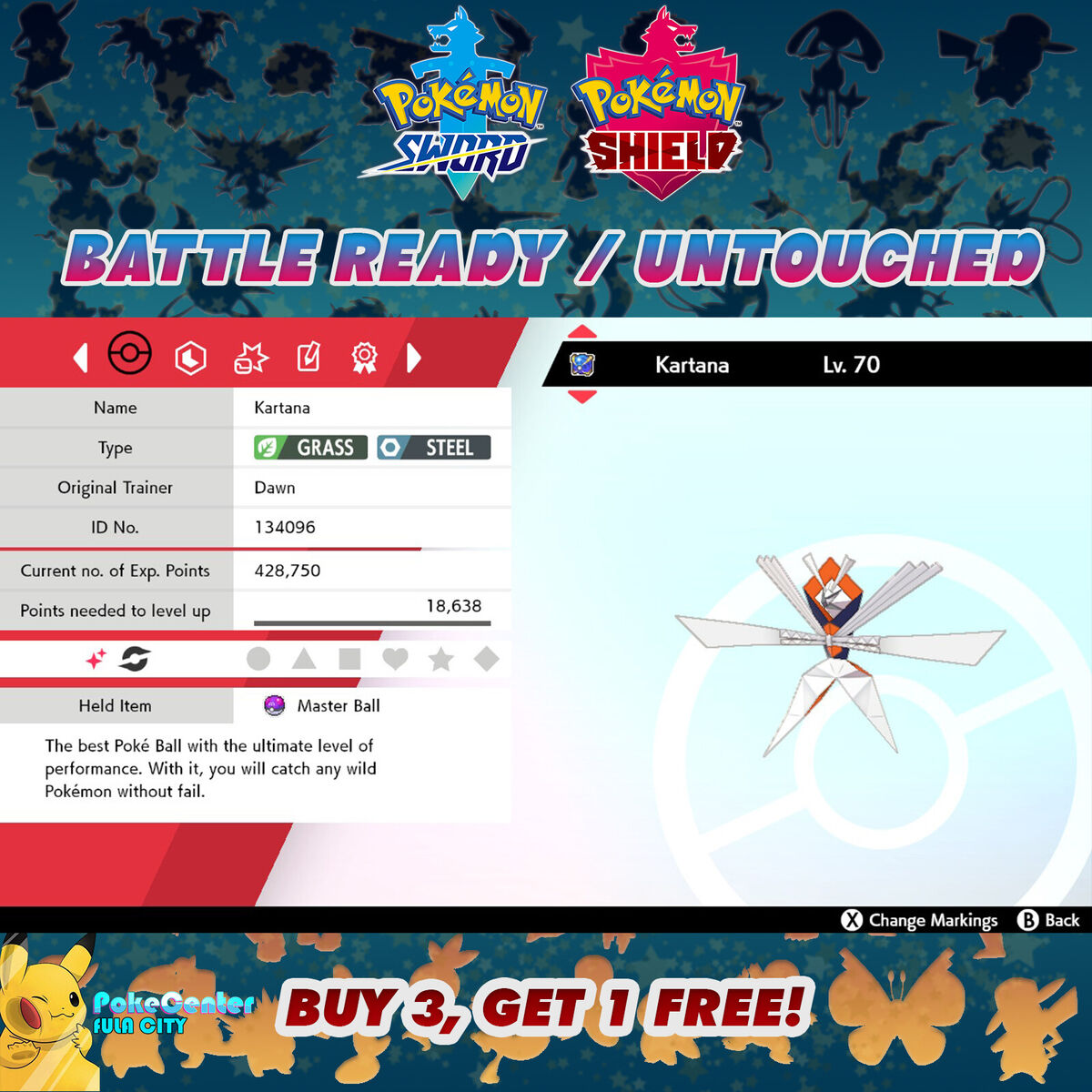 Pokemon Sword and Shield Shiny Kartana 6IV-EV Trained