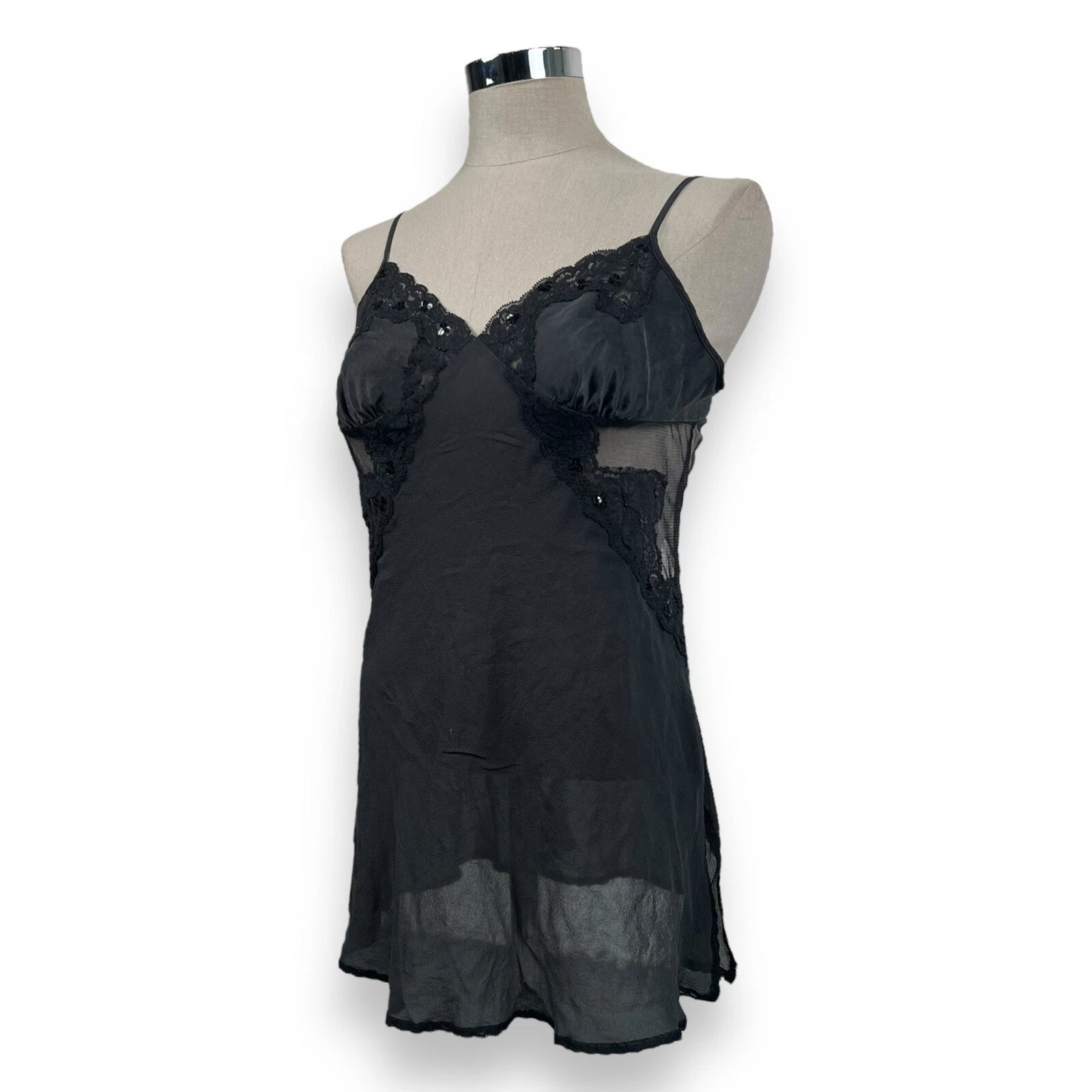 UNDERCOVER Abito slip Y2K Victoria's Secret semi trasparente nero 100% seta civettuola gotica taglia M