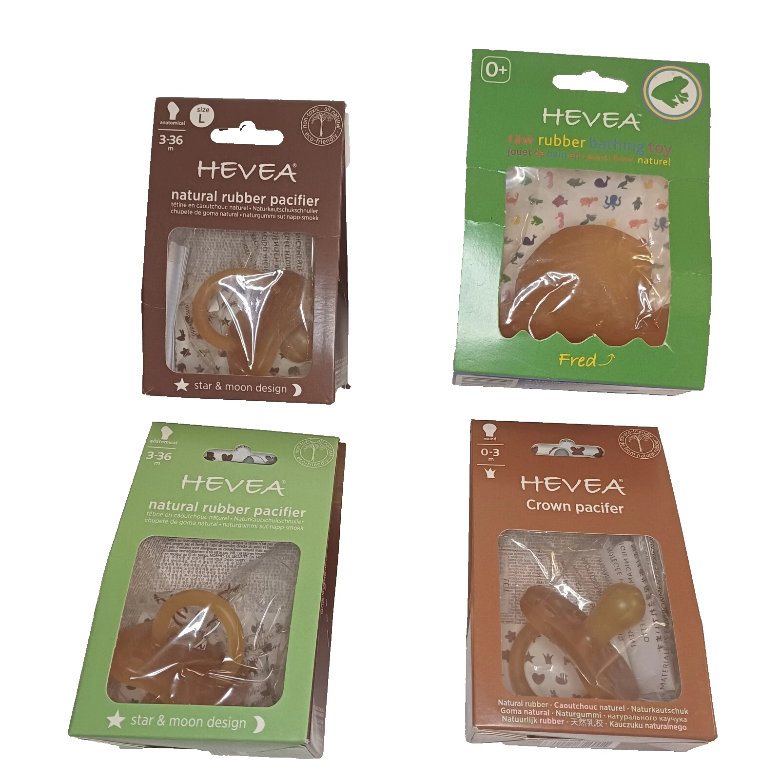 HEVEA Natural Rubber Pacifier Bathing Toy Set 4/1 for 0-3m + 3-36m LOT 2
Opens in a new window or ta