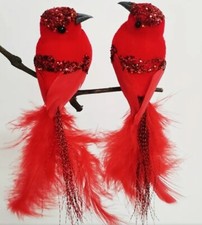 RED SEQUIN FEATHERED BIRDS CLIP CRAFT DECORATION WEDDING CHRISTMAS SET OF 2 6
