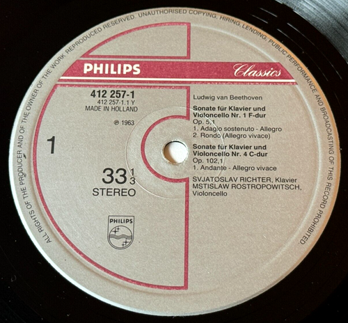ROSTROPOVICH RICHTER cello sonatas BEETHOVEN ED1 PHILIPS STEREO 2LP MINT - Picture 2 of 3