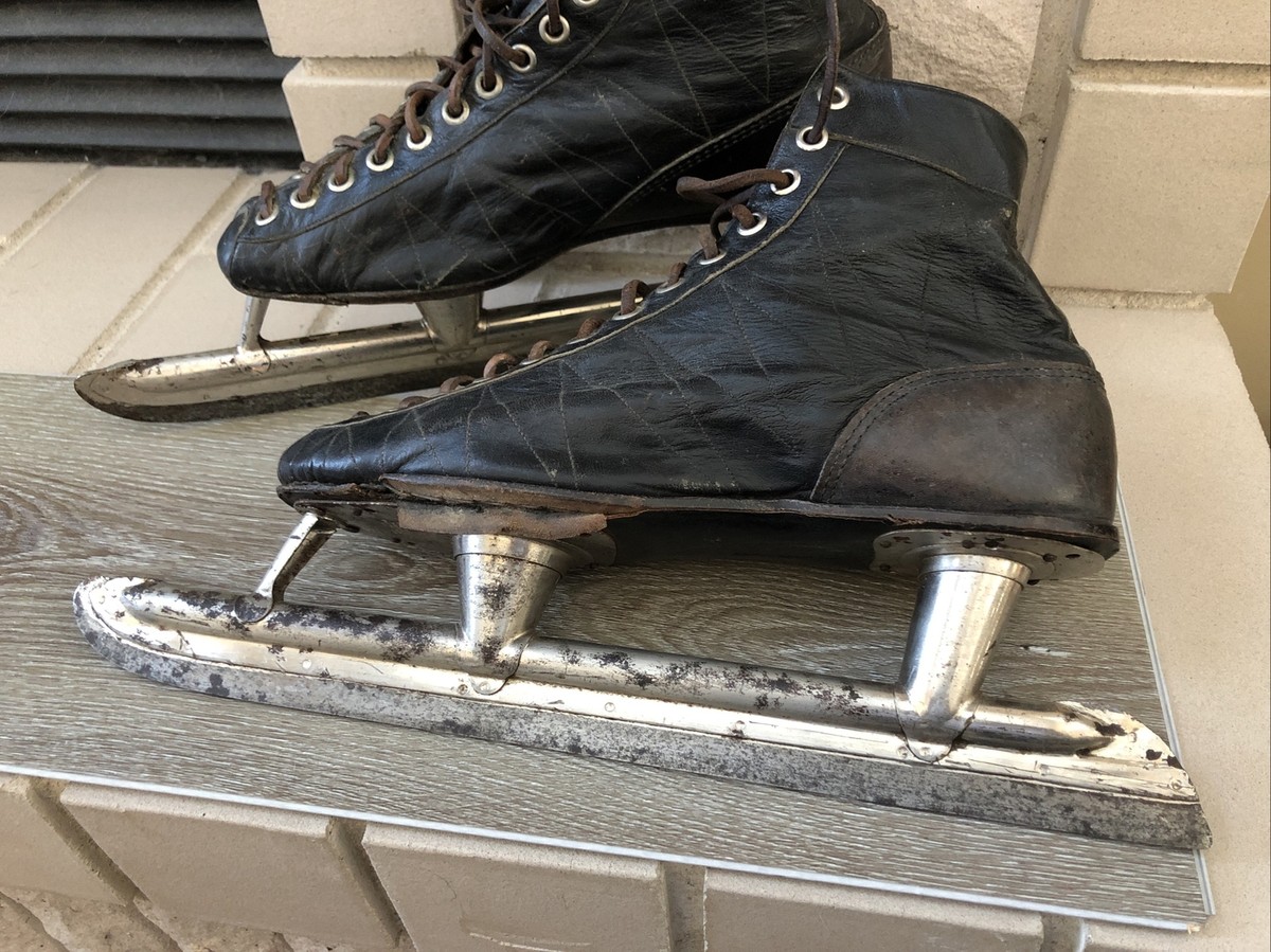 Vintage Starr Mfg REX Ice Skates Size 7.5‎ Black Brown Leather Canada Senior Vintage Black Leather Hockey Skates - VintageWinter main image 3