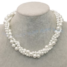 3 Rows 6mm 10mm South Sea White Shell Pearl Round Beads Jewelry Necklace 16-32''