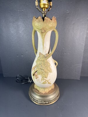 Antique Royal Dux Austria Bisque Black Berry Art Nouveau Table Lamp