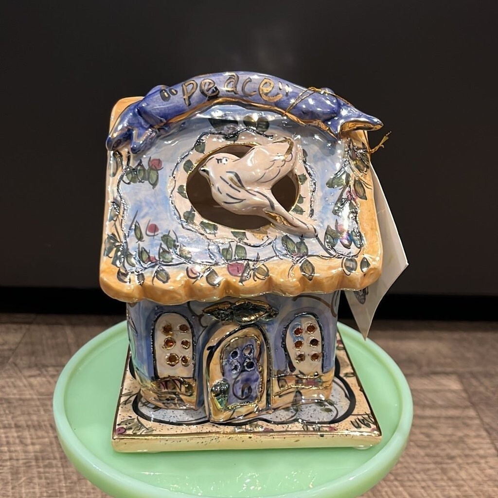 Blue Sky Clay works Tea Light “Peace” House NWT