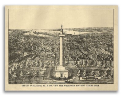 1880 Baltimore, MD Vintage Old Panoramic City Map - 20x28