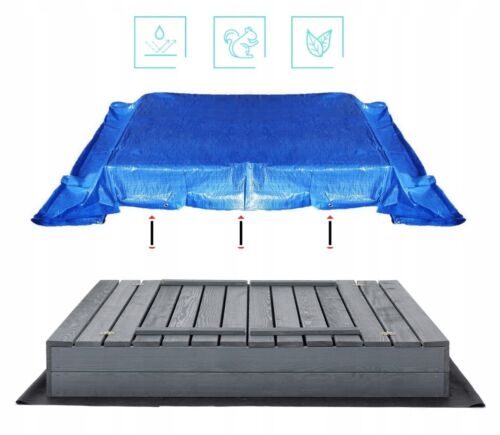 Sandkasten XXLImprägniert Anthrazit 140x140 cm Sandbox mit Sitzbänken Deckel - Bild 6 von 8