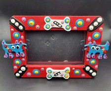 Dog Picture Frame Wooden Kitsch Whimsical Vintage Decorative Handmade Signed 90s