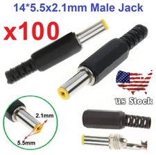 100 pcs 14mm* 2.1mm x 5.5mm Male DC Power Plug Socket Jack Connector Adapter