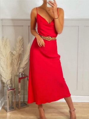 zara satin dress red Zara Red Satin Slip Dress
