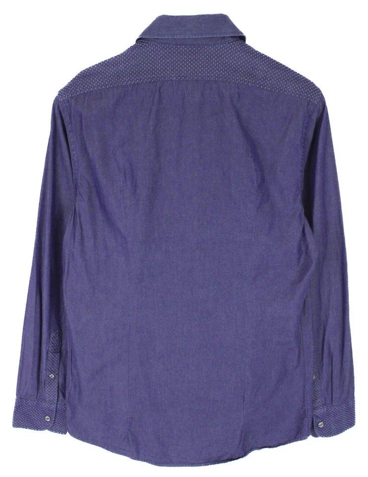 J. Lindeberg Daniele Slim Fit Pattern Chambray Shirt Men M Shark Collar - Image 2 of 4