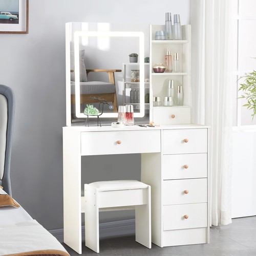 Dressing Table Drawers LED Mirrored Vanity Table Makeup Beauty Furniture Unit - Picture 7 of 9