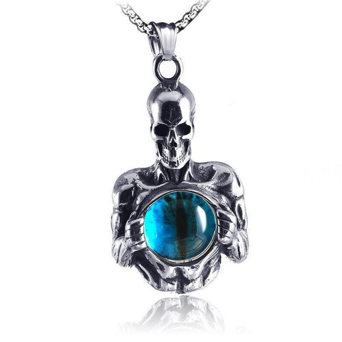 Pendant Necklace Stainless Steel Cool Men's Gothic Skeleton Skull Evil Eye Gift - Picture 4 of 34