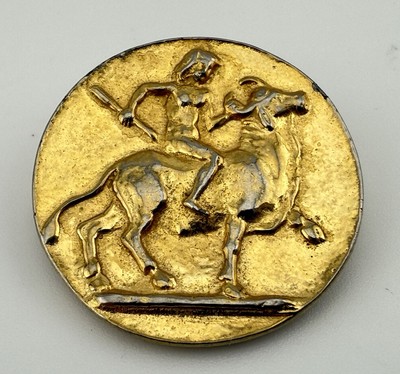 ALVA MUSEUM REPLICAS GOLDTONE YOUTH RIDING ON A BULL BROOCH K913A