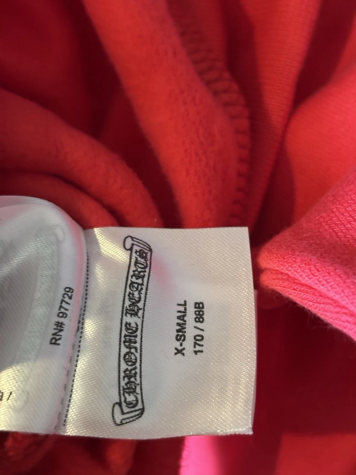 Felpa con cappuccio Chrome Hearts Script Logo Rosso Bianco Xs Extra Small Nuova