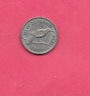 NEW ZEALAND KM26.2 1964 VF VERY FINE OLD VINTAGE CIRCULATED 6 PENCE COIN