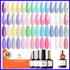 32 PCS Spring Gel Nail Polish Set, 28 Colors Pastel Gel Polish with No Wipe B...