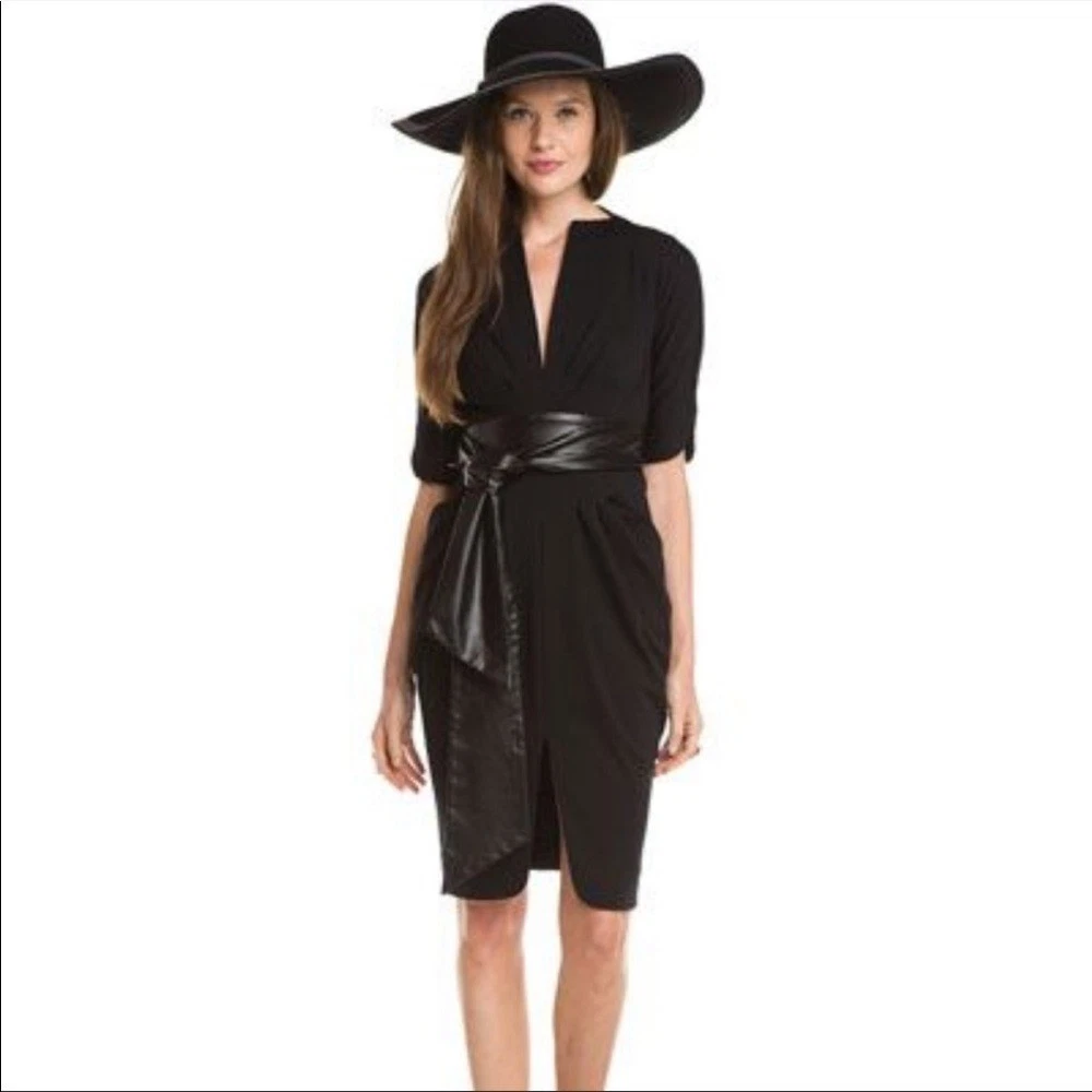 catherine malandrino leather dress *New* Charcoal Catherine Malandrino Ruched Faux Leather Maternity Dress for A Pea in the Pod Collection Maternity (Size Large)