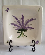 Art Pottery Square Deep Plate Hand Painted Lavender