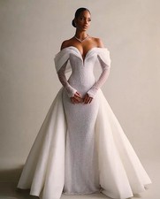 Luxury Detachable 2 In 1 Train Wedding Dresses Lace Sequins V Neck Bride Gowns