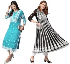 GoSriKi Women's Chikankari Embroidered Kurti Combo Pack of 2