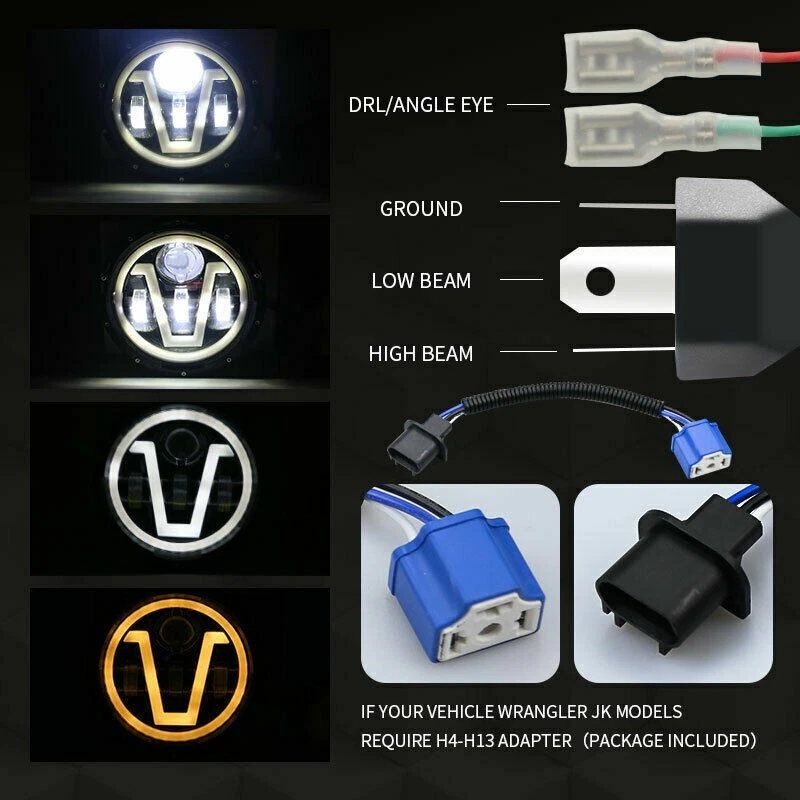 Par de Faróis de LED 7" Olhos de Anjo DRL Feixe Alto-Baixo Ajuste Chevrolet P10 P20 P30 Van - Imagem 2 de 4