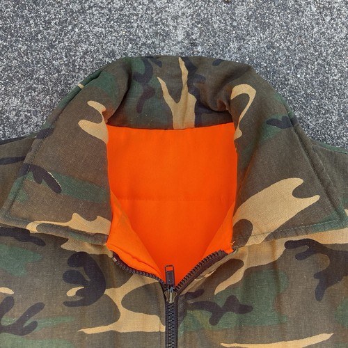 Vintage 90's Canvas Reversible Hunting Vest Mens XL Camo & Orange Game Winner - Picture 2 of 23