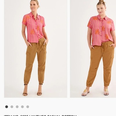 Cabi Woman Jargon Jogger M Rust Brown Cargo Pants Elastic Waist High rise Denim