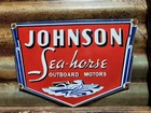 VINTAGE JOHNSON PORCELAIN SIGN OUTBOARD MOTORS SALES BOAT GAS ENGINE SEA-HORSE