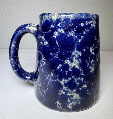 Bennington Potters Pottery Vermont Blue Agate Spongeware 4'' Coffee Mug Cup
