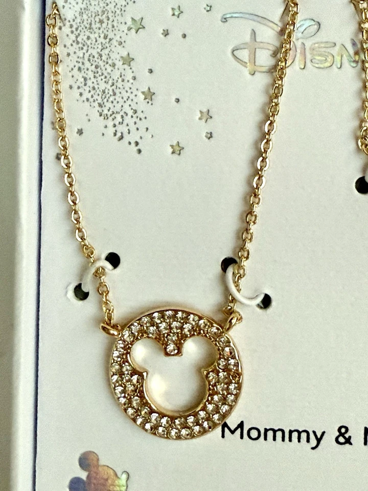 (DISNEY) Mommy & Me Pendant Necklace 2pc Set Fine Silver Plated 14" & 16" - Image 4 of 4