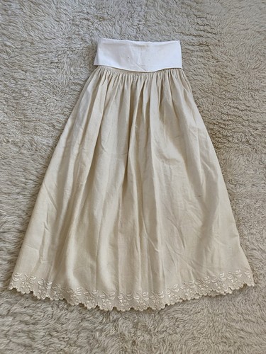 antique VTG wool linen skirt cottage small girl woman 1900s victorian slip beige - Picture 12 of 18