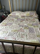 Vintage Patchwork Quilt Queen Beaded Embroidered Floral Bedspread 84 x 102  