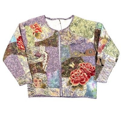 Artisan Patchwork Hand Made Quilted Jacket Size M/L Boho Floral Butterfly Unique